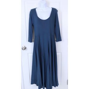 Soft Surroundings Maxi Dress Women's Ruffle Hem Scoop Neck Teal Blue Size Small